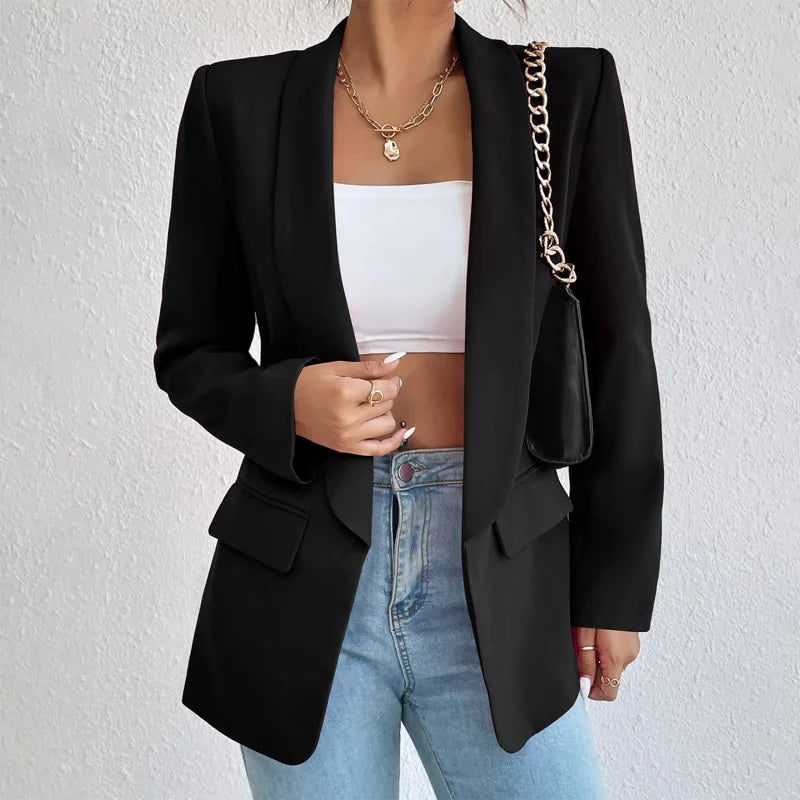 Blazer feminino gola lapela e bolso lateral modix