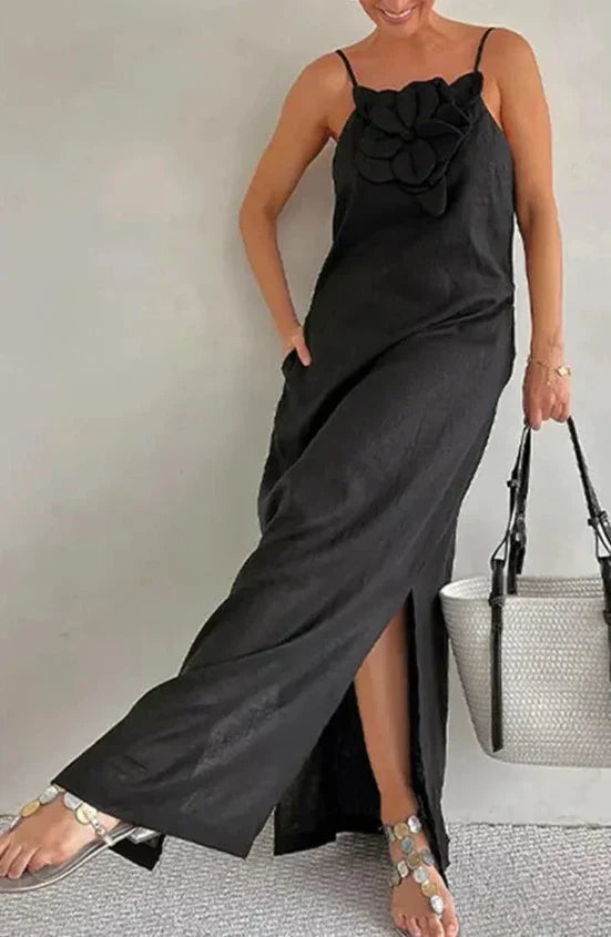 Vestido com aplicação de flor e bolsos Modix