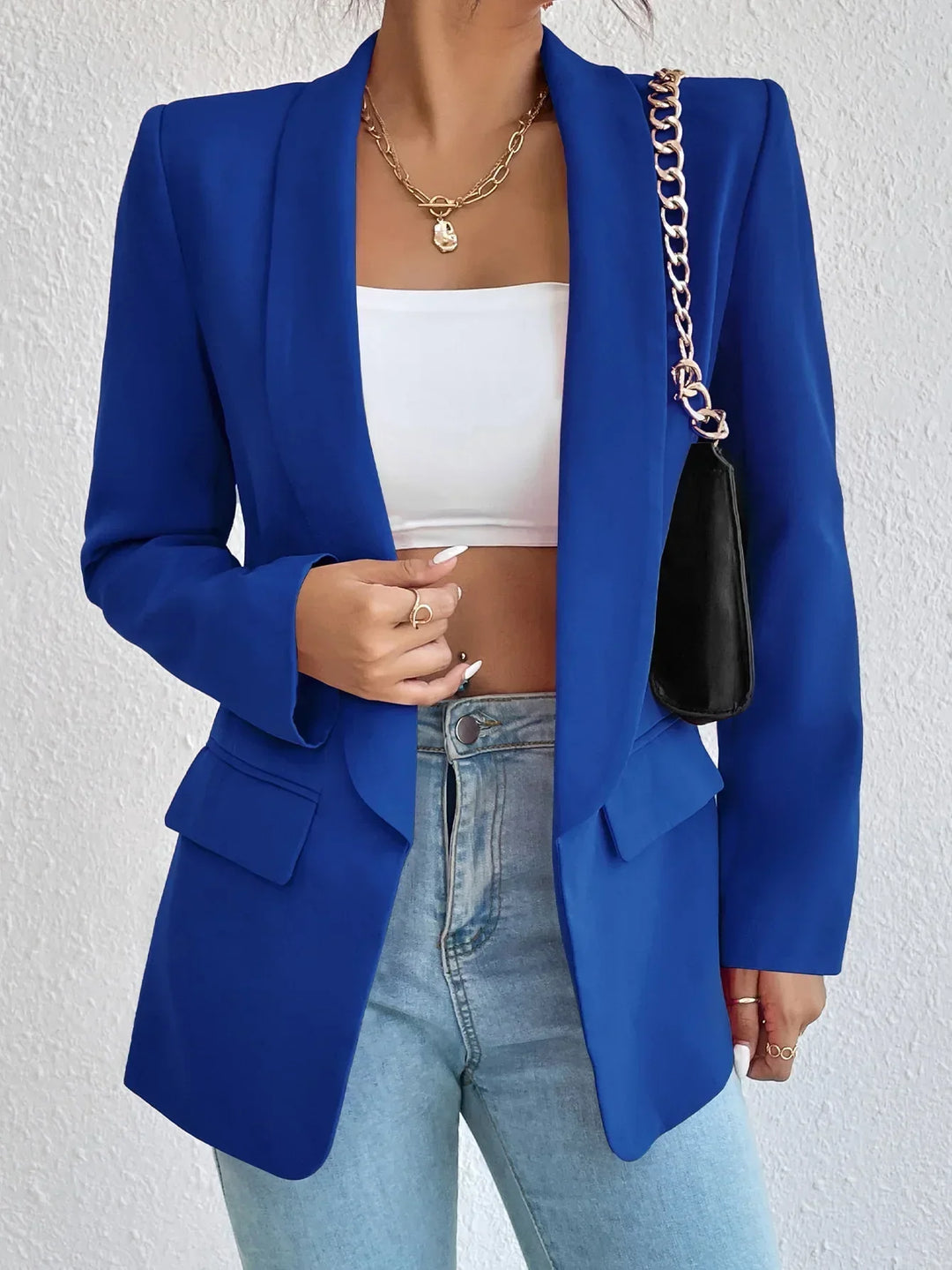 Blazer feminino gola lapela e bolso lateral modix