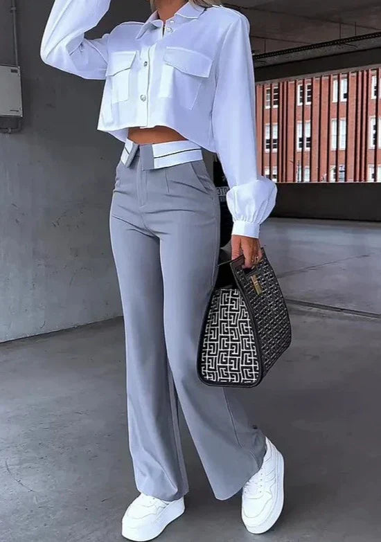 Conjunto calça detalhe no cós e camisa com bolsos Modix