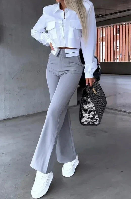 Conjunto calça detalhe no cós e camisa com bolsos Modix