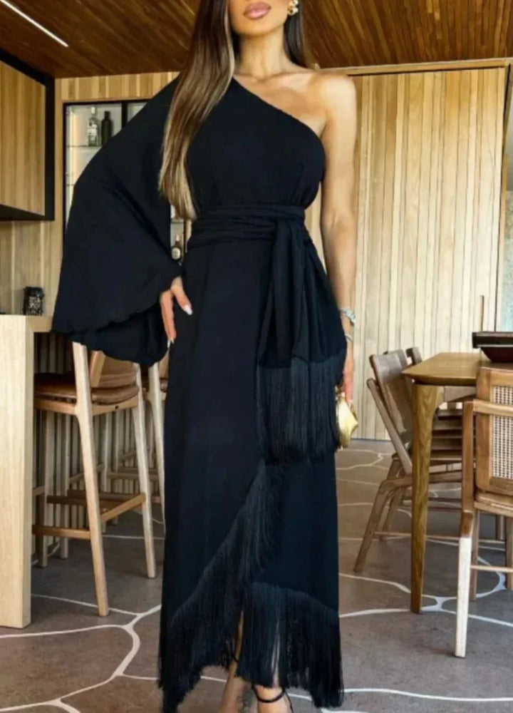 Vestido midi transpassado manga única Modix